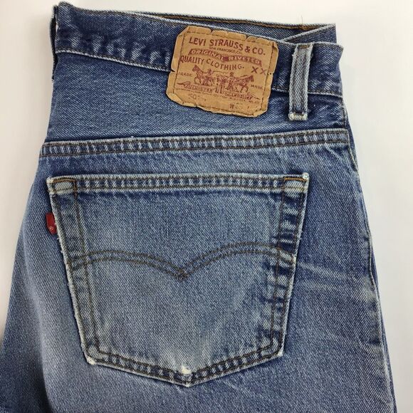 Vintage Levis 501 Made in USA 38 x 34 80s SF faded blue straight 35 x 30 button - Picture 5 of 16